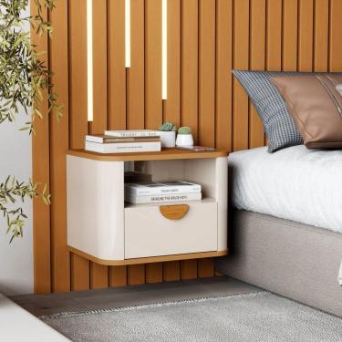 Imagem de Mesa de Cabeceira Suspensa Curva Buriti OffWhite/Marrom