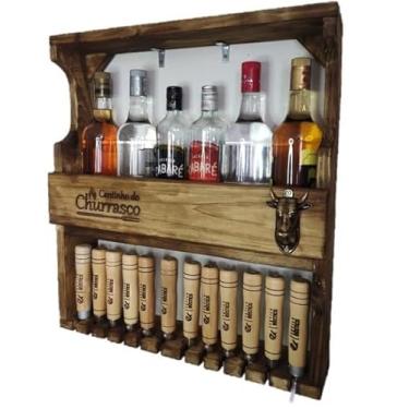 Imagem de Porta Espeto em madeira maciça com barzinho e abridor cabeça de boi 55x60 rustico