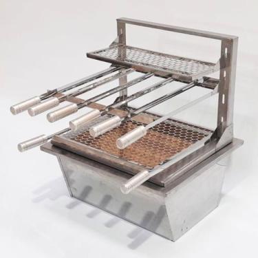 Imagem de Kit Braseiro Suporte Flutuante Grelha E Espetos Inox 42x34 - INOX LAUR