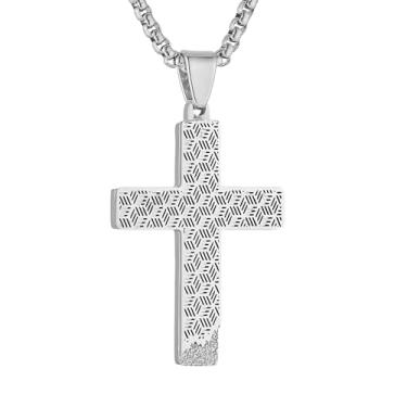 Imagem de HZMAN Colar de cruz para homens e mulheres, pingente de cruz pequena de aço inoxidável, joia de fé cristã, presente, Aço inoxidável, Sem Pedra Preciosa