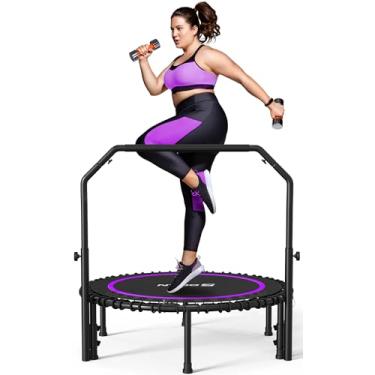 Imagem de BCAN Mini Trampolim Dobrável De 450 Libras, Trampolim Fitness De 40" Com Elásticos, Alça De Espuma Ajustável Em Formato De U, Rebounder De Exercício Estável E Silencioso Para Adultos, Treino Interno