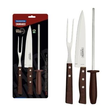 Imagem de Kit Para Churrasco Tramontina Aço Inox Madeira Natural E Polipropileno