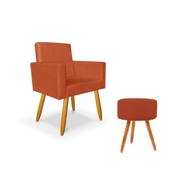 Imagem de Poltrona Nina Decorativa + Puff Banqueta Pés Palito Terracota - Casal 