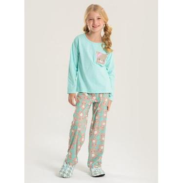 Imagem de Pijama Longo Infantil Menina Verde Blusa e Calça Ursinha Carinhosa - M