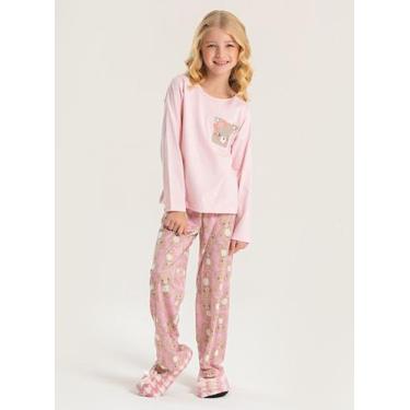 Imagem de Pijama Longo Infantil Menina Rosa Blusa e Calça Ursinha Carinhosa - Mo