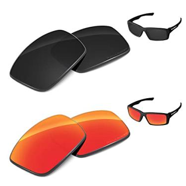 Imagem de Tintart Lentes de substituição de desempenho para Oakley Twitch polarizadas gravadas – Pacote econômico, Preto de carbono e vermelho fogo, One Size
