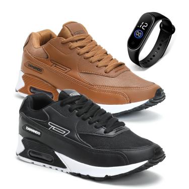 Imagem de Combo 2 Pares Tênis Masculino RS6 Caminhada e Corrida + Relógio-Masculino