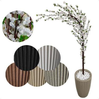 Imagem de Cerejeira Árvore Curvada Branca Artificial com Vaso Decorativo - Flor 