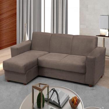 Imagem de Sofá 3 lugares com Chaise Bia Esquerdo Suede Capuccino Madelina Decor