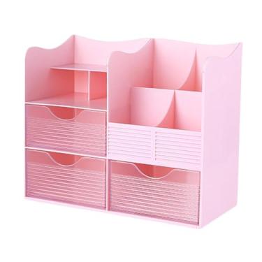 Imagem de Bothyi Organizador de mesa com gavetas Organizador de desktop Modern Storage Box Pen Portador de caneta para o quarto material de escritório, Rosa