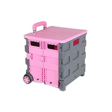 Imagem de RHRYTCH Carrinho utilitário dobrável - Carrinho de compras de plástico com alça telescópica para ferramentas de bagagem de compras Carrinho utilitário