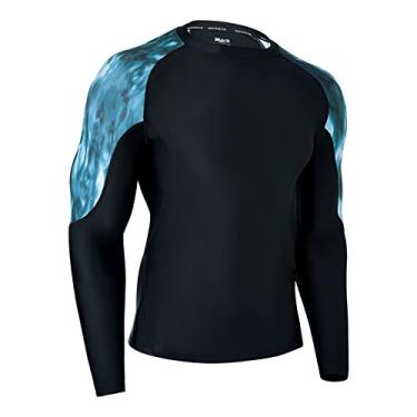 Imagem de HUGE SPORTS Camisetas de natação masculinas Rash Guard com proteção solar UV FPS 50+ Second Skins (oceano profundo, P)