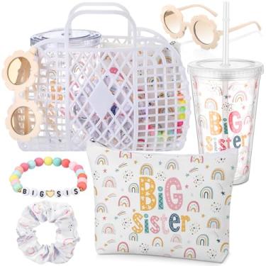 Imagem de Sieral 6 peças de presentes de irmã mais velha para meninas 425 g copo com tema de irmã mais velha, bolsa de maquiagem fofa, pulseira, cesta de presente para meninas, aniversário de bebê, chá de bebê