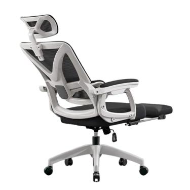 Imagem de Lzyjckh Cadeira de mesa de escritório em casa com apoio para os pés Cadeira de escritório ergonômica, Cadeiras reclináveis ​​giratórias com encosto alto de malha para casa, escritório, jogos,White