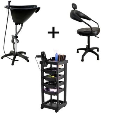 Imagem de Kit lavatório portátil + cadeira salão cabelereiro +carrinho - PRÓPRIO