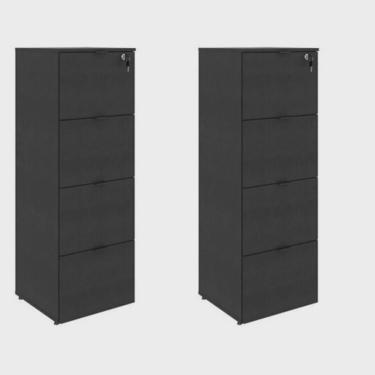 Imagem de Kit 2 Gaveteiros Arquivo 4 Gavetas para Pastas Suspensas Kuaq40 Kuadra Espresso Móveis Preto