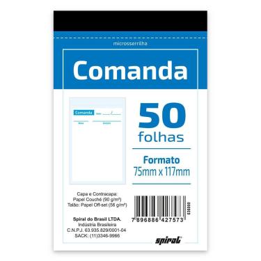 Imagem de Bloco comanda para restaurante 50 folhas, 75x117mm, Spiral - un 1 un