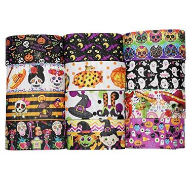 Imagem de Niangzisewing 10 metros de largura para lotes de mistura de 2" (50 mm) de fita de Halloween decoração de festa de abóbora fantasma caveira morcego gato bruxo fitas de gorgorão (Halloween, 50 mm)