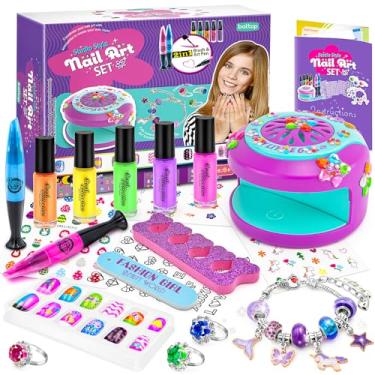 Imagem de BATTOP Conjunto de esmalte infantil para meninas - Kit de arte de unhas para meninas de 7 a 12 anos com secador de unhas e adesivos falsos e esmalte à base de água - Brinquedos presentes para meninas