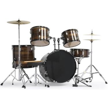 Imagem de VEDO Bateria Acústica 5 Peças Profissional para Adultos - Kit Completo com Banco, Pratos e Pedal (Madeira de Álamo, 22 Polegadas, marrom) para Iniciantes e Estudantes de Música