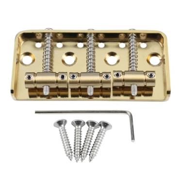 Imagem de OVSAL Ponte fixa curta vintage dourada com 3 selas compensadas de latão 54 mm ponte de guitarra compatível com peças de reposição para guitarra elétrica estilo Telecaster Telecaster Tele estilo