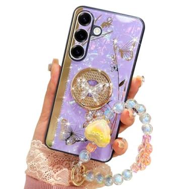 Imagem de Sohapea Capa para Samsung Galaxy A56 com suporte, capa de telefone A56 5G com design feminino de borboleta de diamante, revestimento de luxo, brilhante, pérola, parte traseira rígida, amortecedor de
