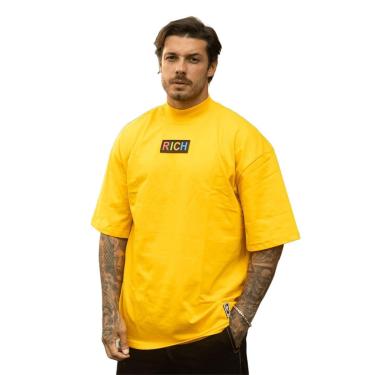 Imagem de Camiseta Oversized Gola Alta Borracha Colorida Streetwear Confortavel Masculina Amarelo-Masculino