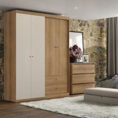 Imagem de Guarda Roupa Solteiro 4 Portas 2 Gavetas Star THB, Capucino / Off Whit