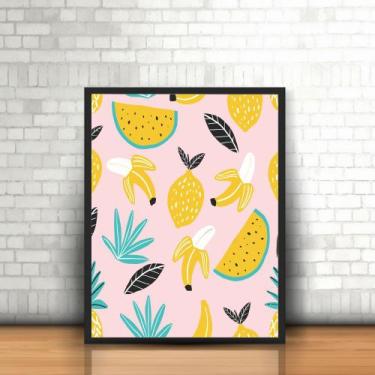 Imagem de Quadro Fatias Frutas Banana Melancia Abacaxi Moldura 30x40cm - PlimSho