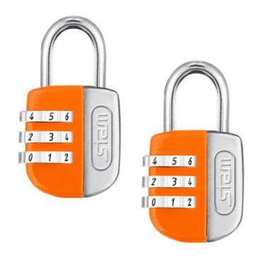 Imagem de 2 Cadeado Stam c/ Segredo 25mm Color Life p/ Mala Bolsa Armário, Laran