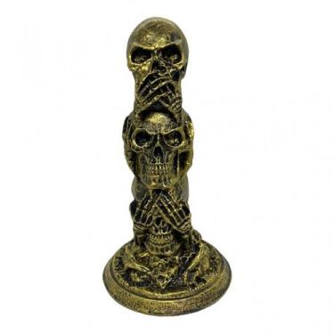 Imagem de Escultura Toten 3 Crânios Dourado 12,50 cm em Resina - Lua Mística - 1