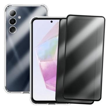 Imagem de Kit Capa + 2 Películas de Privacidade 3D para Samsung Galaxy A35 5G | Anti-Impacto | Transparente | Capinha Transparente + Película Anti Espião Para Samsung Galaxy A35