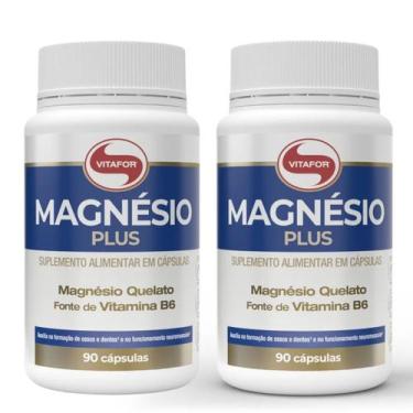 Imagem de Kit 2X Magnésio Plus Vitafor com Vitamina B6 Suplemento Vegano 90 Cáps
