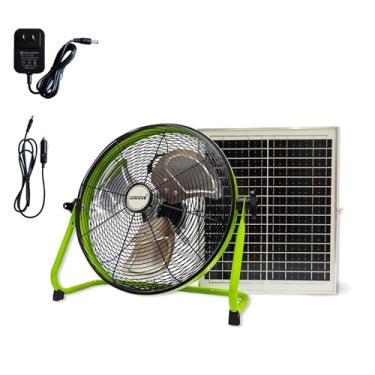 Imagem de lcocove Ventilador externo de 35 cm, ventilador operado por bateria funciona de 3,5 a 24 horas, ventiladores solares para casa, exterior, galpão, pátio, estufa, com saída USB para telefone