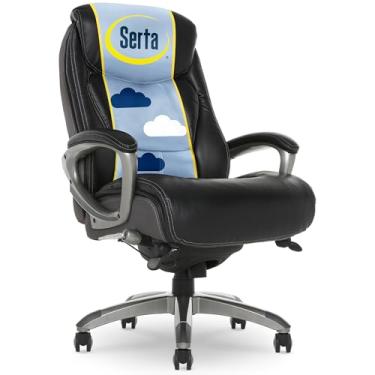 Imagem de Serta Lautner Cadeira executiva para escritório em casa, ergonômica de encosto alto com travesseiros ajustáveis para lombar e corpo, tecnologia SmartLayers e ComfortCoils, malha e couro colado, preto