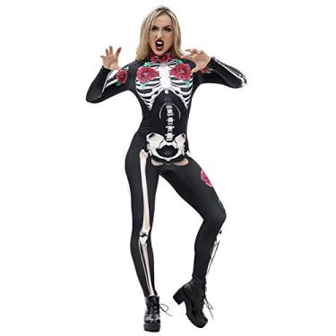 Imagem de Honeystore Macacões femininos para cosplay de fantasia de Halloween de esqueleto, Multicolorida08, X-Large