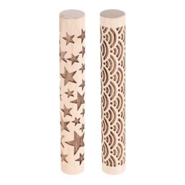 Imagem de HARFINGTON 2 peças de rolo de argila de madeira, 10 cm, padrão de estrela de água, ferramentas de cerâmica, rolos de textura de grão de madeira para argila para assar massa, massa, brinquedo faça você