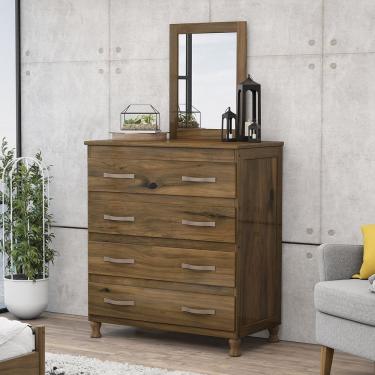 Imagem de Cômoda Com Espelho E Pés 4 Gavetas Lisboa Lanes Móveis Castanho