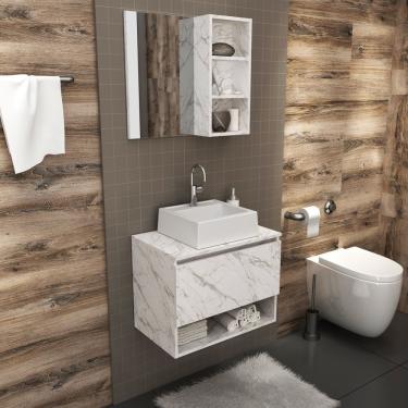 Imagem de Gabinete Para Banheiro Com Espelheira E Cuba Bn3623 Tecnomobili Mármore Branco