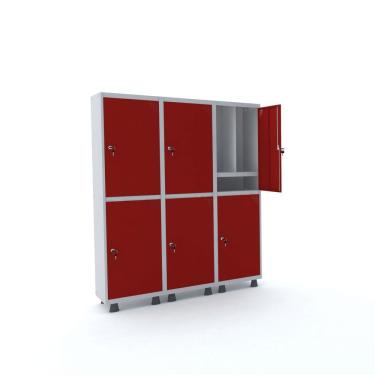 Imagem de Roupeiro 6 Portas Aço Pandin Móveis Cinza/Vermelho