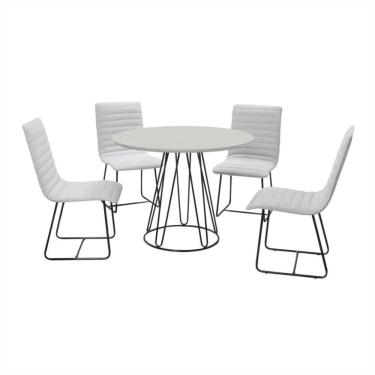 Imagem de Conjunto Sala De Jantar Rubi Off White Com 4 Cadeiras Estrutura Metal Preto