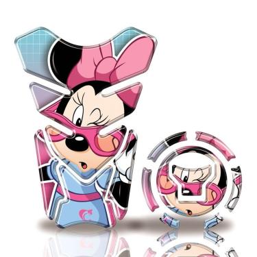 Imagem de Kit Protetor Tanque Adesivo Moto Honda Acima 2018 Minnie Óculos Rosa