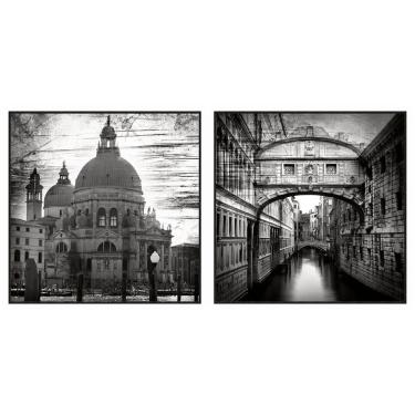 Imagem de Kit Com 2 Quadros Decorativos Cidades Com Moldura Para Sala Quarto Escritório 32x32 Cidades 002