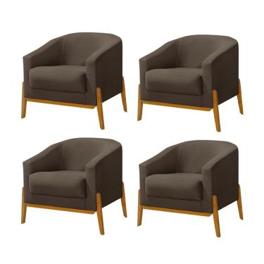 Imagem de Kit 4 Poltronas Living Base Em Madeira Maciça Flórida Veludo Marrom - Marrom