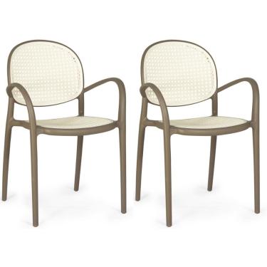 Imagem de Kit 2 Cadeiras De Jantar Roma Com Braço Para Sala E Cozinha - Branco-cinza Escuro