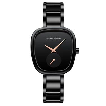 Imagem de Relógio De Pulso De Quartzo Oval Estilo Minimalista Feminino Em Aço Inoxidavel Preto