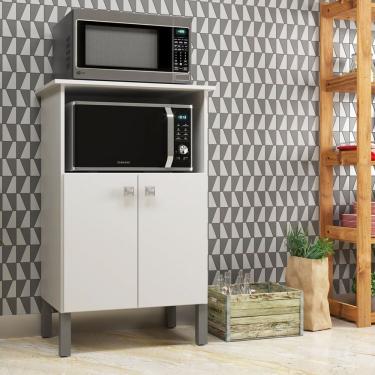 Imagem de Balcão 2 Fornos Forno E Microondas Com 2 Portas E Prateleira Branco