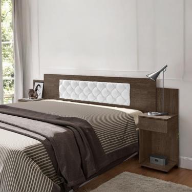 Imagem de Cabeceira Ajustável Arabella Casal Queen King MDF MDP Capitonê Chocolate e Branco Mobiliar Home Shop