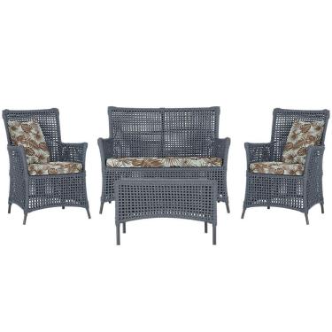 Imagem de Jogo Sofá e 2 Poltronas e Mesa Igapó Preta E6 Trama Original Prata