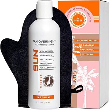 Imagem de Sun Laboratories by Giesee Loção E Luva De Bronzeamento Noturno Sem Sol Tan - Auto-Loção, Bronzeador Orgânico Ultra Escuro, Seguro Para Gravidez, Não Tóxico, Instantâneo Duradouro, Tamanho Viagem
